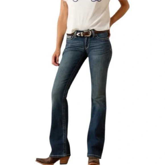 Ariat R.E.A.L. Mid Rise Stretch Whipstitch Boot Cut Jean Ocean (Medium Wash) 31 - Picture 1 of 12